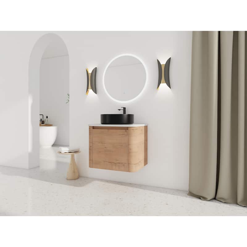24'' Wall-Mounted Bathroom Vanity With Ceramic Art Sink & 1-Soft-Close Door,KD-Packing, Plywood