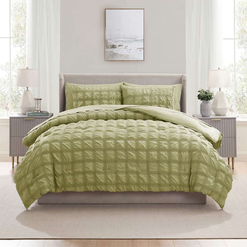 Empyrean Modern Comforter Seer Sucker - Olive Green - King