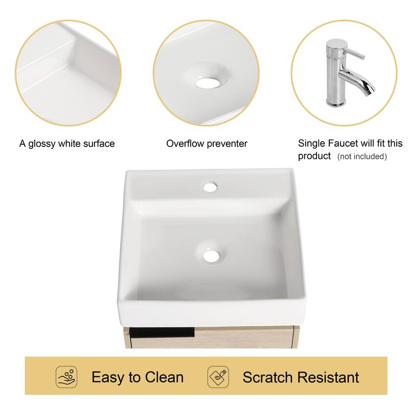 Malwee 18" Floating Bathroom Vanity, Wall Mounted Bathroom Vanity with Ceramic Sink and Soft Close Door