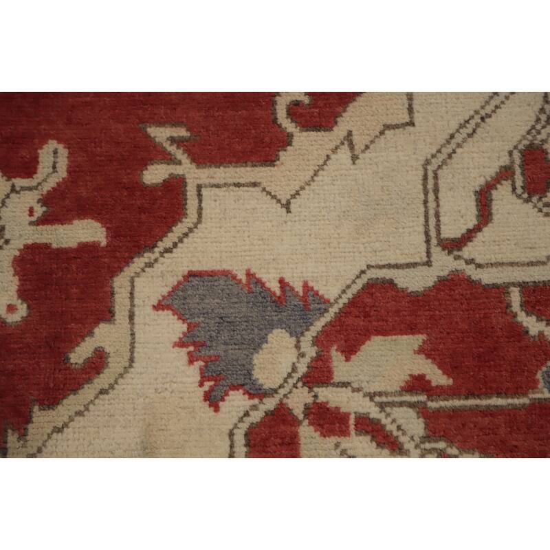 Hand Knotted Oriental 100% Wool Carpet Traditional Medallion Oranges & Rust Heriz (serapi) Area Rug - 9' 0'' X 5' 10''