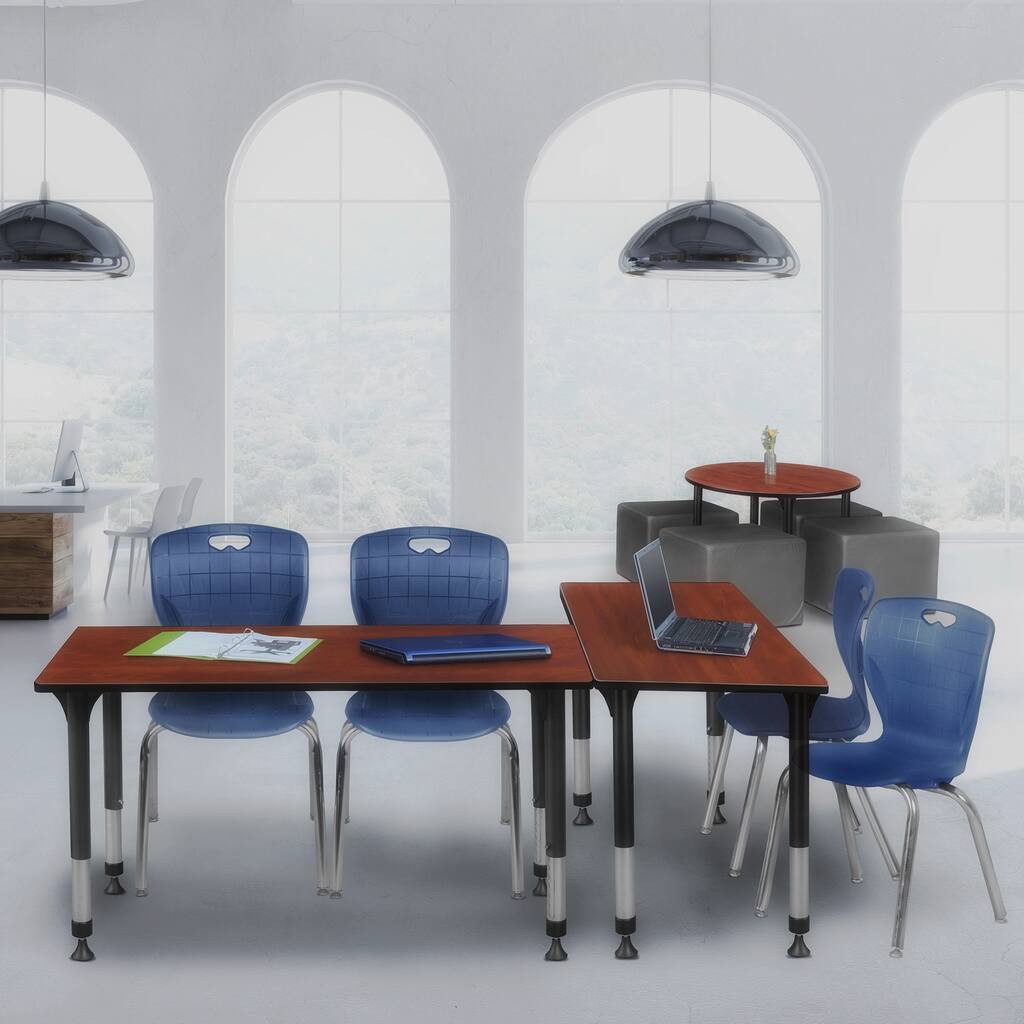60 in. Height Adjustable Classroom Table - Cherry & 2 18-in Stack Chairs- Navy Blue
