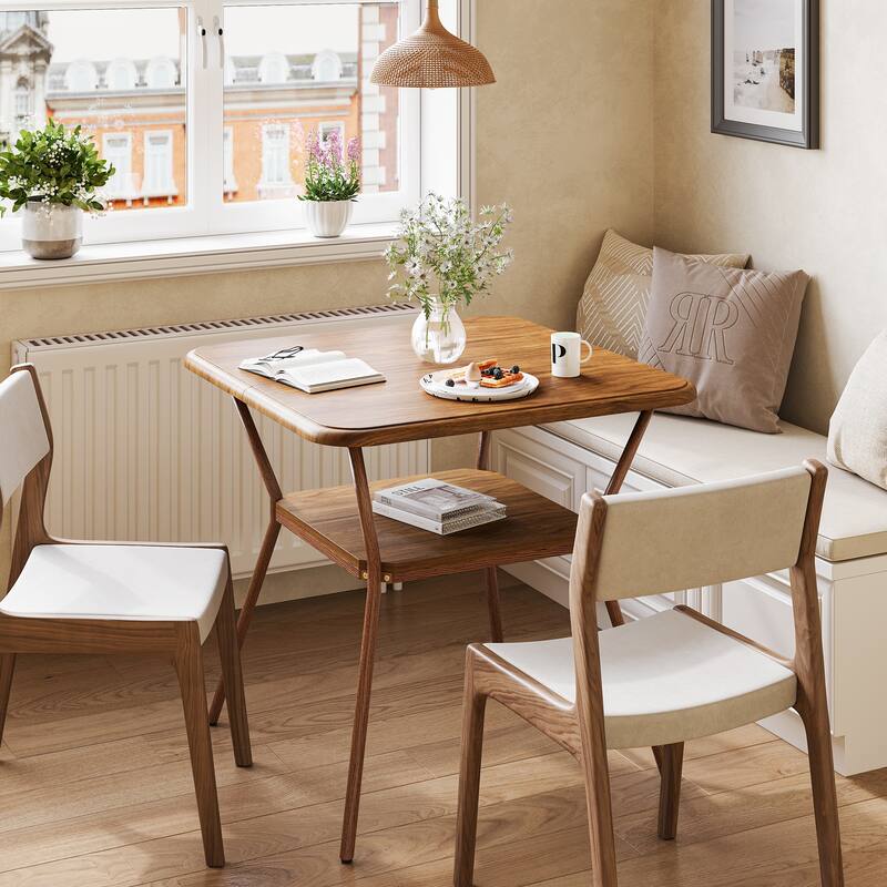 31.5" Square Dining Table Small Kitchen Table with Storage Shelf