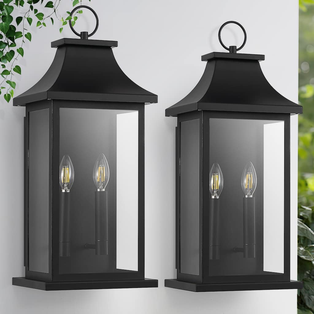 Vintage Outdoor Wall Light Fixture,22in&2-Light Glass Lantern,Exterior Weather Resistant Wall Sconce for Entryway/Patio/Yard