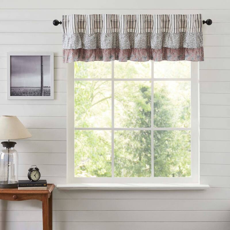 Kaila Ticking Blue Ruffled Valance 16x72 - Blue