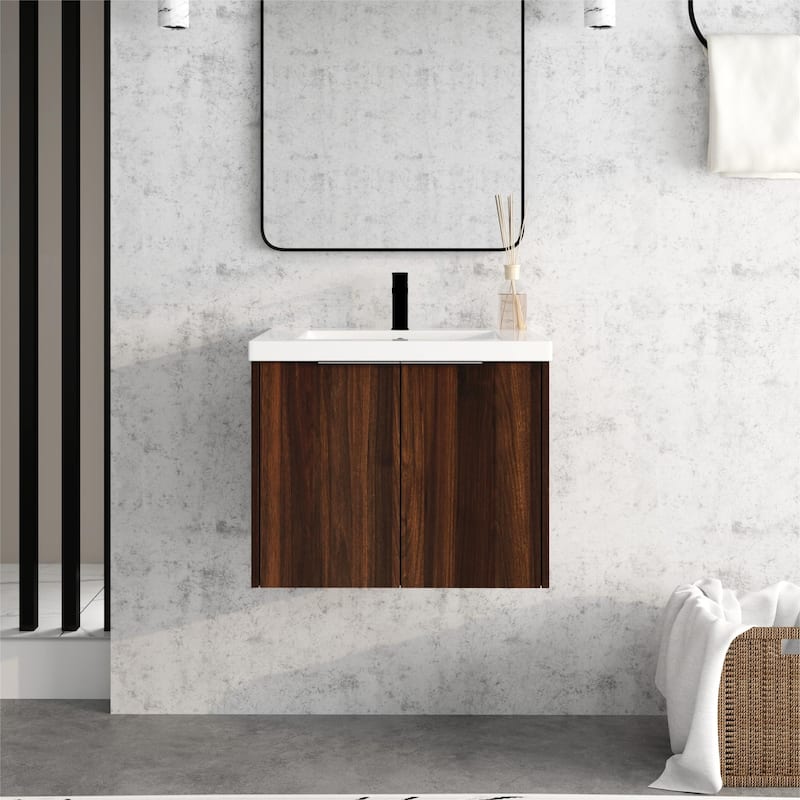 Beingnext 24"/30"/36" Bathroom Vanity with Sink, Floating Bathroom Vanity with 2 Soft Close Doors - 23.6"W x 18.1"D - California  Walnut