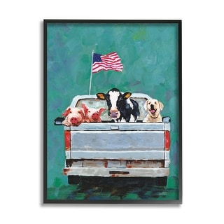 Stupell Farm Animals Pickup Truck Waving American Flag Framed Wall Art ...