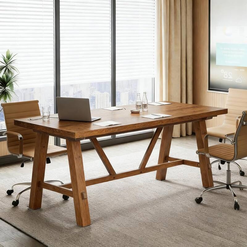 70.87" Solid Wood Large Desks, Long Office Desk, Executive Computer Desk, Home Office Workstaticon, Work Writing Table
