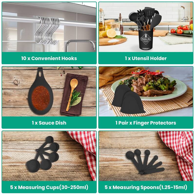 Silicone Stainless Steel 35-Piece Kitchen Utensil Set with Heat Resistant Handles