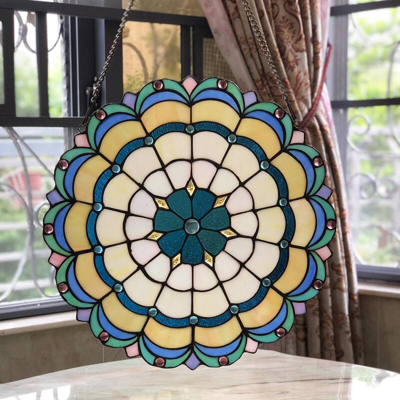 Chloe Tiffany Style Round Stained Glass Window Panel