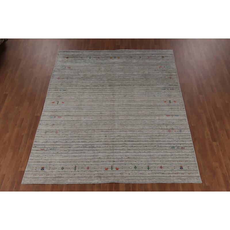 Hand Knotted Oriental 100% Wool Carpet Tribal Animal Pictorial Greys & Charcoal Gabbeh Area Rug - 9' 10'' X 8' 0''