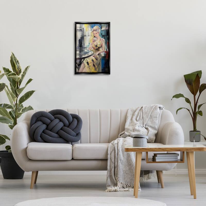 Stupell Elegant Woman at Cafe Framed Floater Canvas Wall Art Design By Lucille Lee