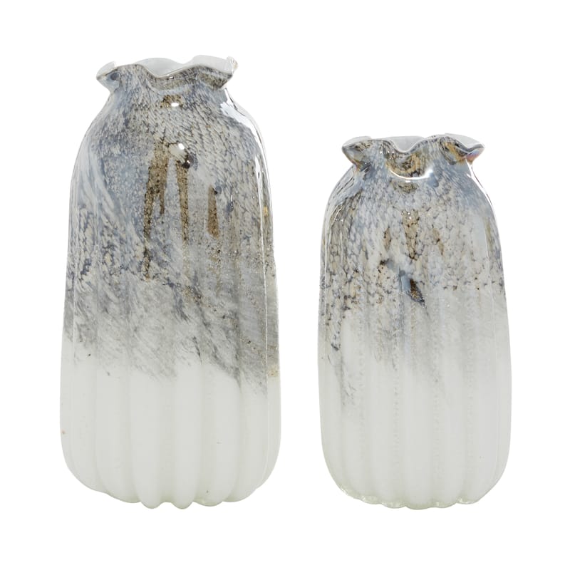 Glass Handmade Blown Vase - Set of 2 Gray - Roche River Decor - 6"W x 6"L x 12"H