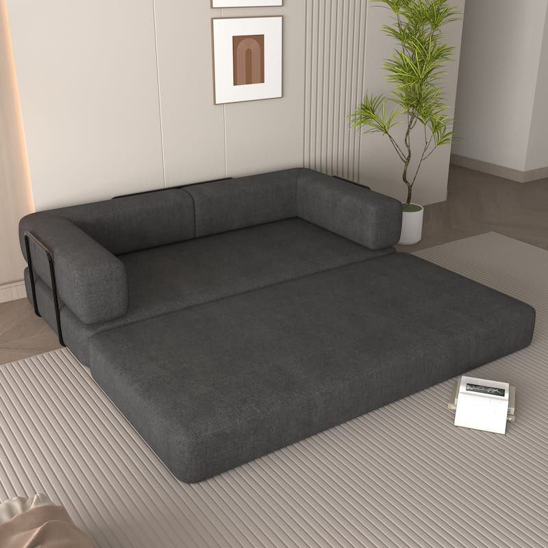 Convertible Floor Sleeper Sofa with Plush Pillows, Mattress Lounge Loveseat, Folding Sofa Bed with Adjustable Armrests