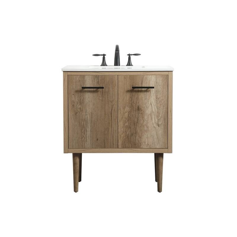Elegant Lighting VF48030M Cyrus 30" Free Standing, Wall Mounted Single - Natural Oak - Oak Finish