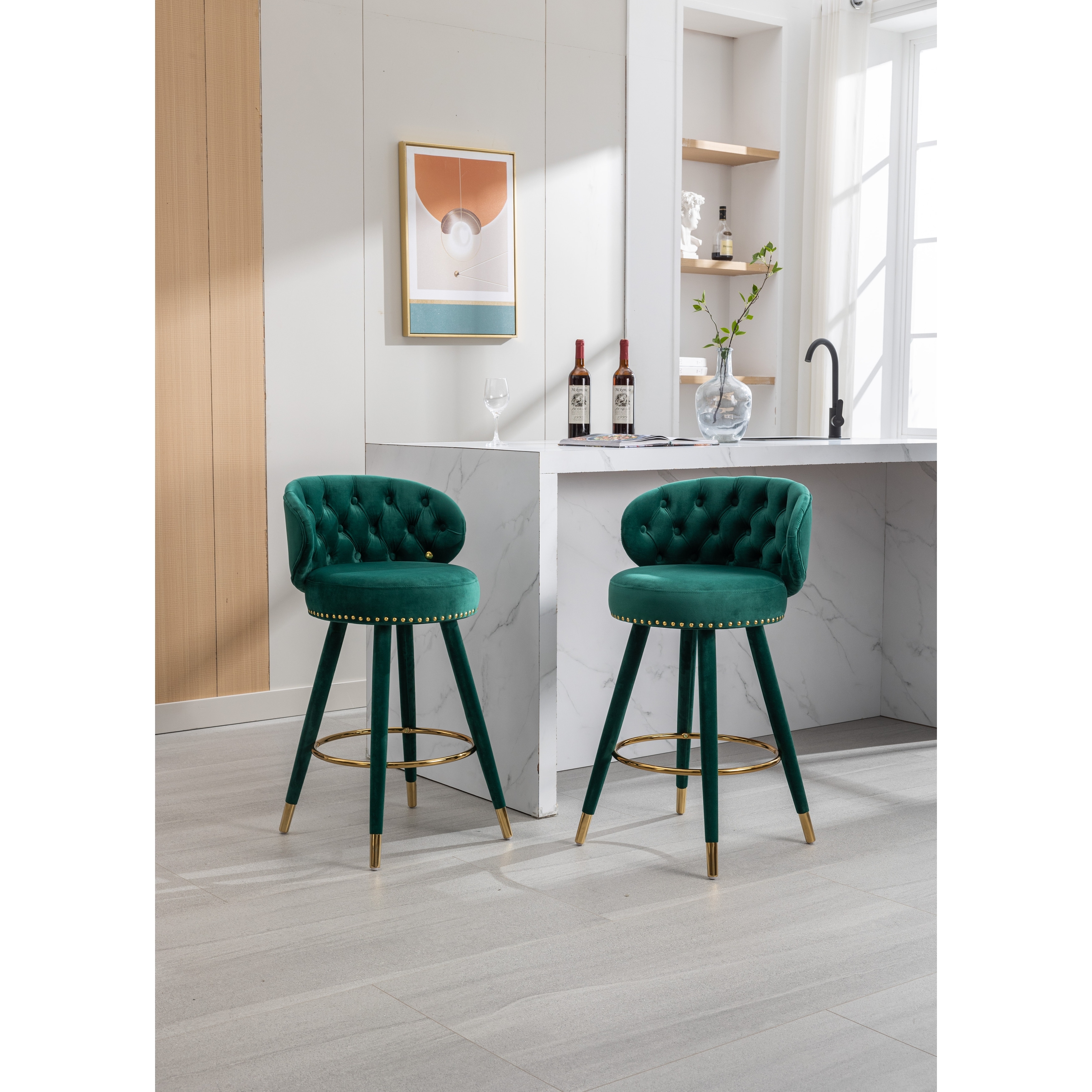 Velvet Counter Height Bar Stools Upholstered Bar Chairs with