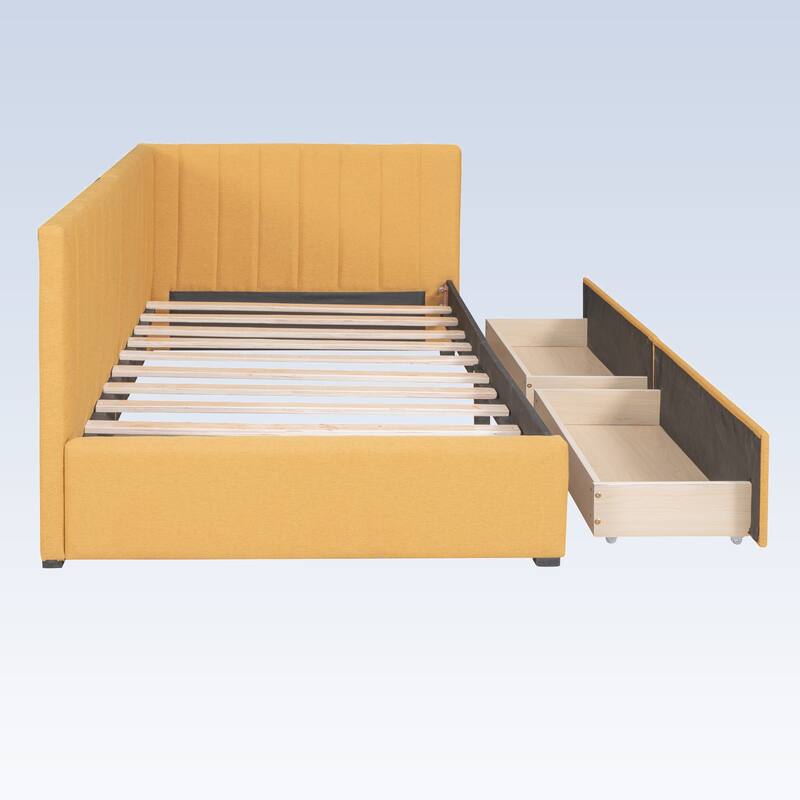 Modern Twin Size Upholstered Daybed with 2 Storage Drawers
