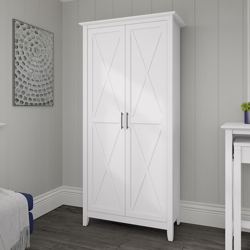 Key West Tall Storage Cabinet with Doors and Shelves by Bush Furniture - Pure White Oak
