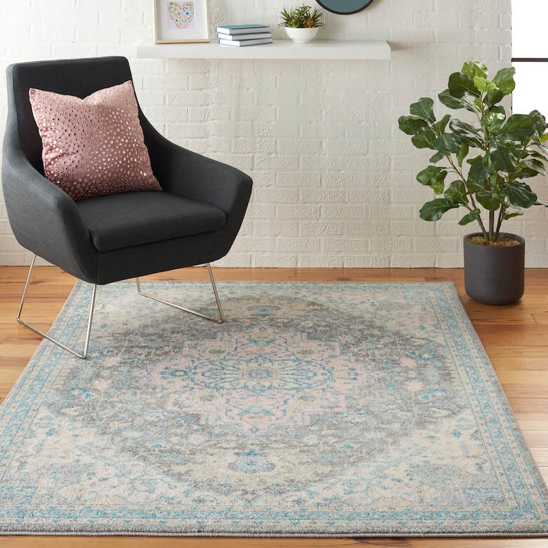 Nourison Tranquil Persian Vintage Oushak Area Rug - 4' x 6' - Light Grey/Multi - Runner/Rectangle