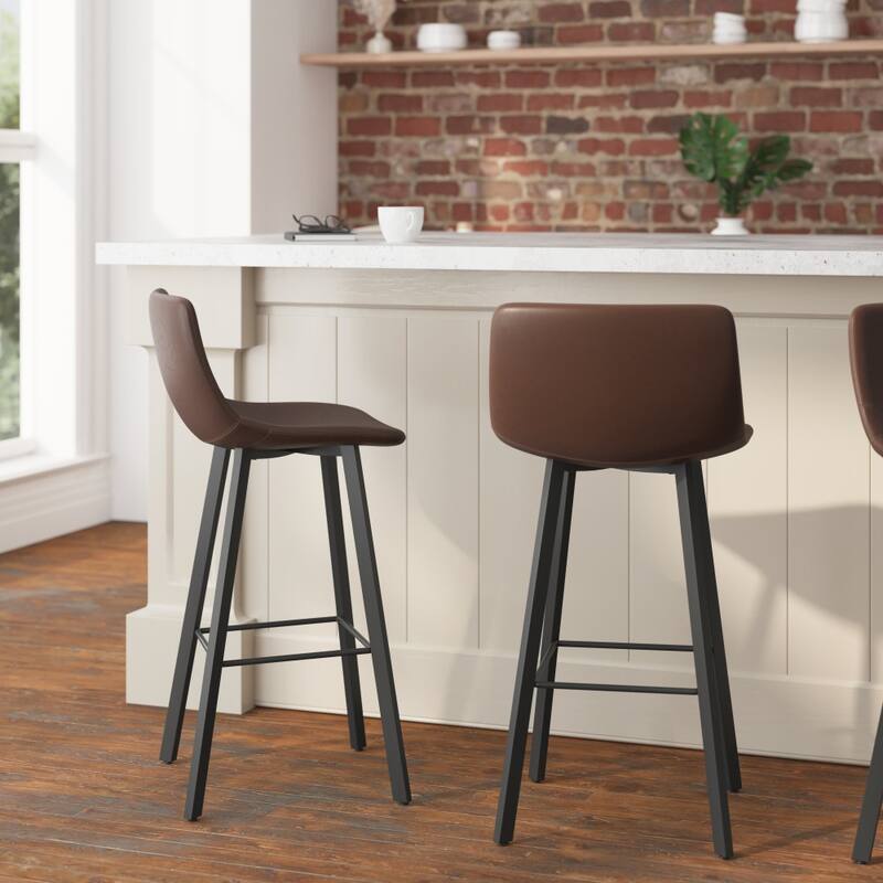 Set of 2 Armless Upholstered Metal Counter Stools