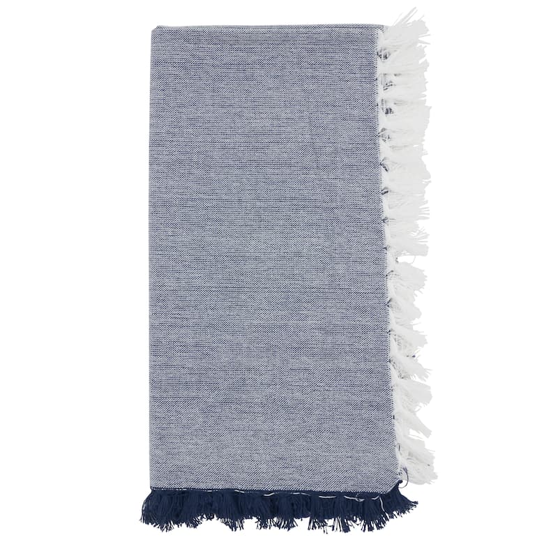Decorative Cotton Napkins (Set of 4) - Fringe Edge Detail for Dining and Entertaining, 20"x20" - Set of 4 - Blue