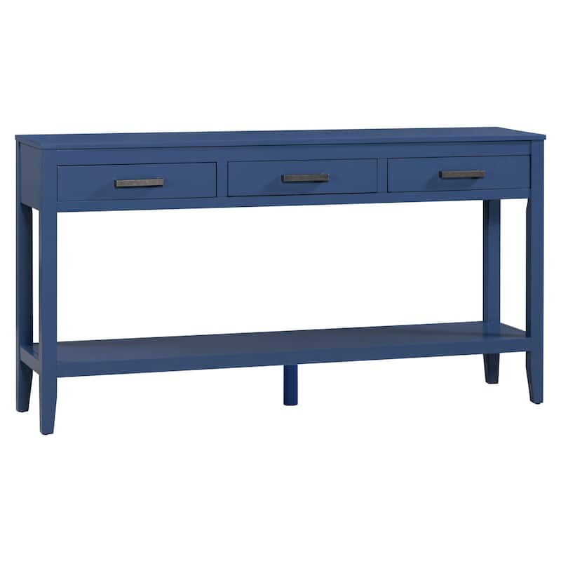 62.2'' Entryway Table, Minimalist Sofa Table with 3 Drawers, Painted Console Table with Bottom Shelf and Iron Handles
