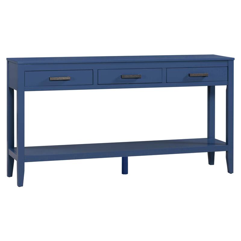 Rustic Entrance Table Corner Table Navy Blue End Table with Open Shelf, 3-Drawer Console Table for Hallway Foyer - Navy Blue