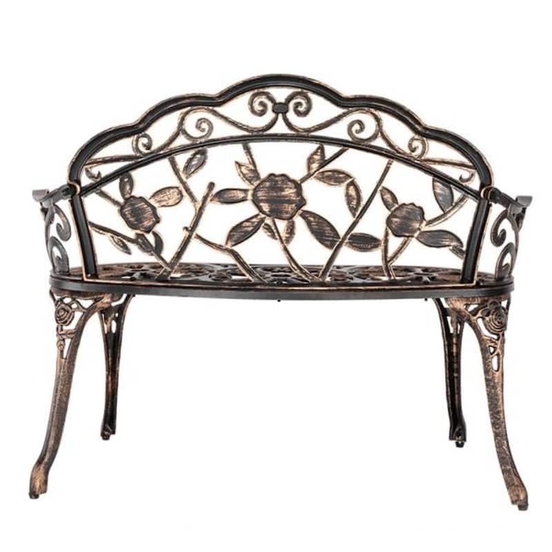 38.5" Cast Aluminum Outdoor Courtyard Decoration Park Leisure Rose Chair - N/A