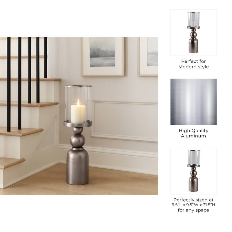 Aluminum Glass Floor Candle Holder Elegant Removable Hurricane