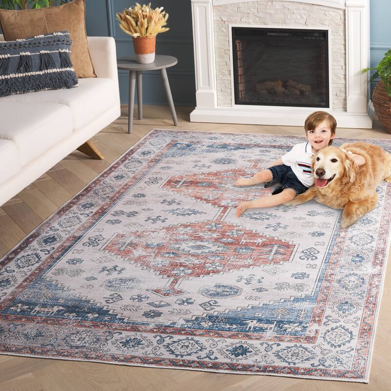 SAFAVIEH Arizona Gundi Vintage Machine Washable Rug - 2'6" x 8' Runner - Rust/Beige