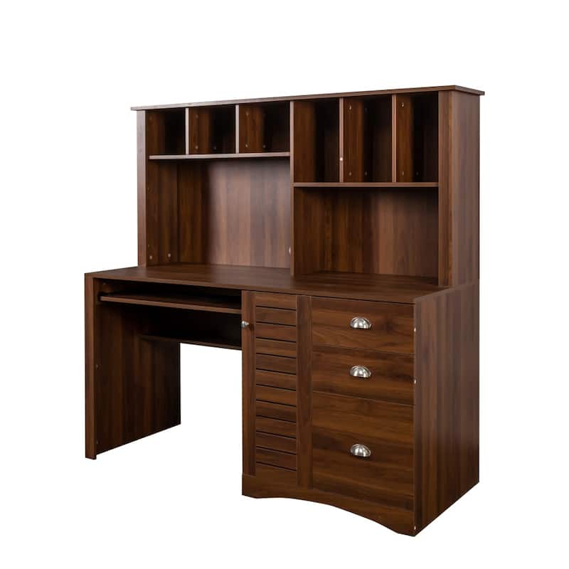59.06" Antiqued Wood Home Office Computer Desk with Shelves and Drawers