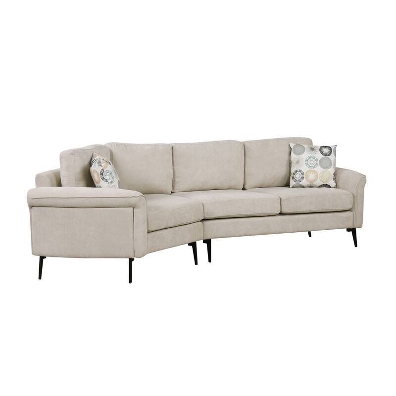 111" Chenille Curved 3-Seater Sofa with Removable Patterned Pillows