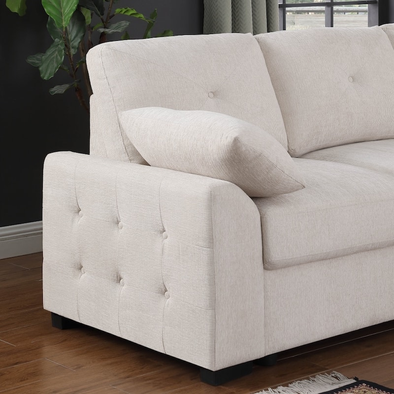 Convertible Pull-out Sectional Sofa Loveseat Sleeper with Storage and Pillows