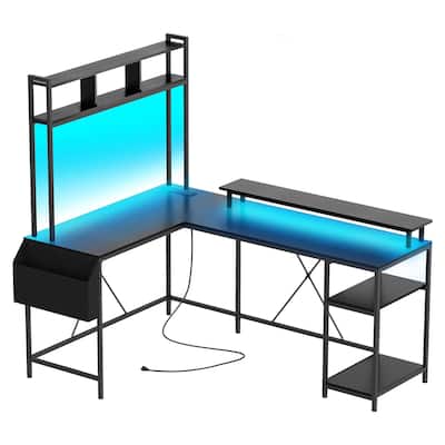 L Shaped Computer Gaming Desk with LED Lights