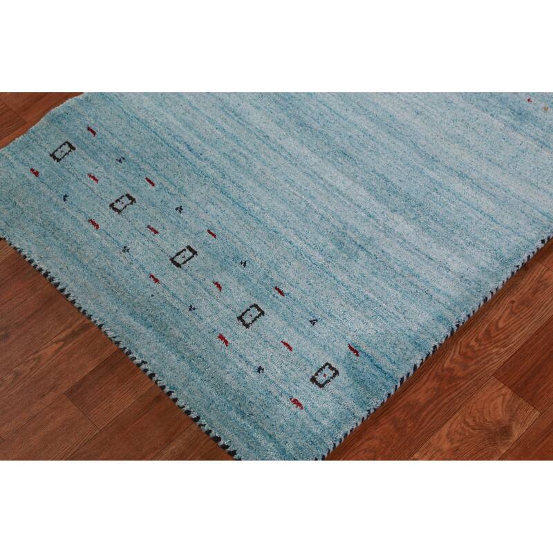 Light Blue Tribal Gabbeh Indian Runner Rug Handmade Wool Carpet - 2'7" x 10'2"