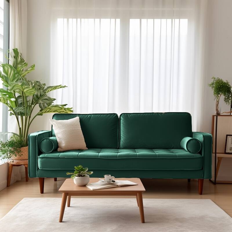 Edona 70" Velvet Square Arm Sofa - Green