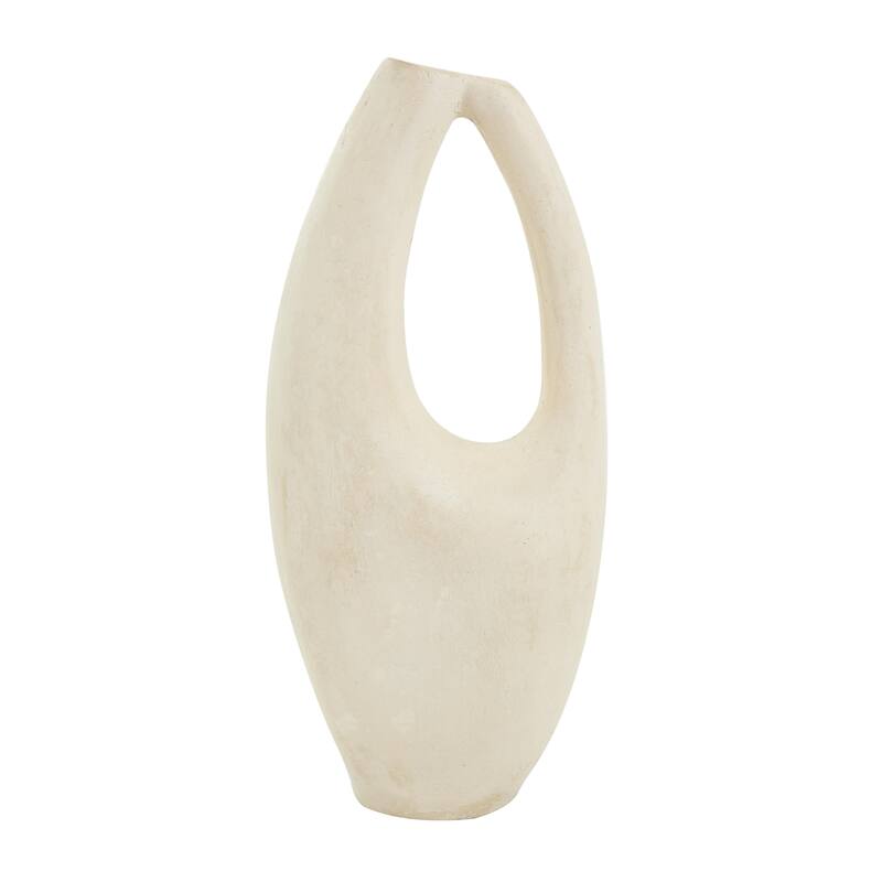 Paper Mache Abstract Curved Decorative Vase with Handle - Beige - Roche River Decor