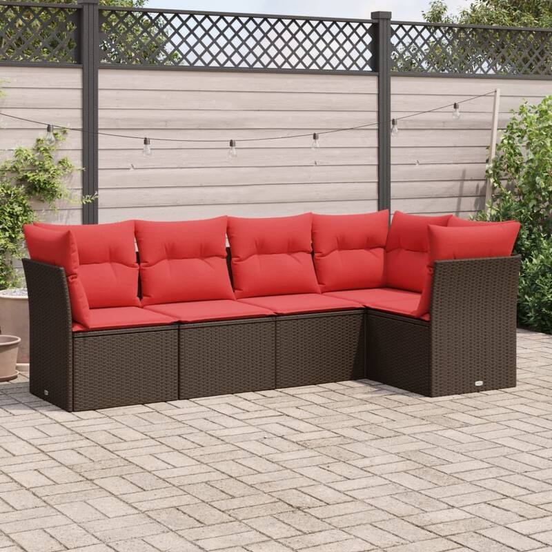 vidaXL 5/6 Piece Patio Sofa Set with Cushions Brown/Gray Poly Rattan - 24.4 x 24.4 x 27.2