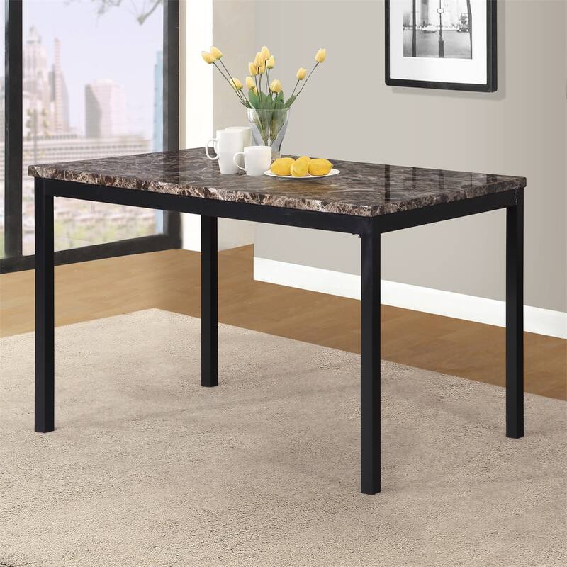 Metal Dining Table with Laminated Faux Marble Top - Black