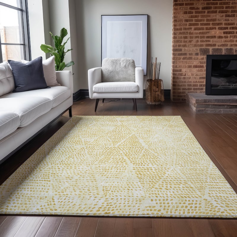 Machine Washable Indoor/ Outdoor Chantille Contemporary Diamonds Rug - Wheat - 5' x 7'6"