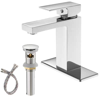 Polished Chrome Low-Arc Single-Handle Bathroom Sink Faucet with Drain