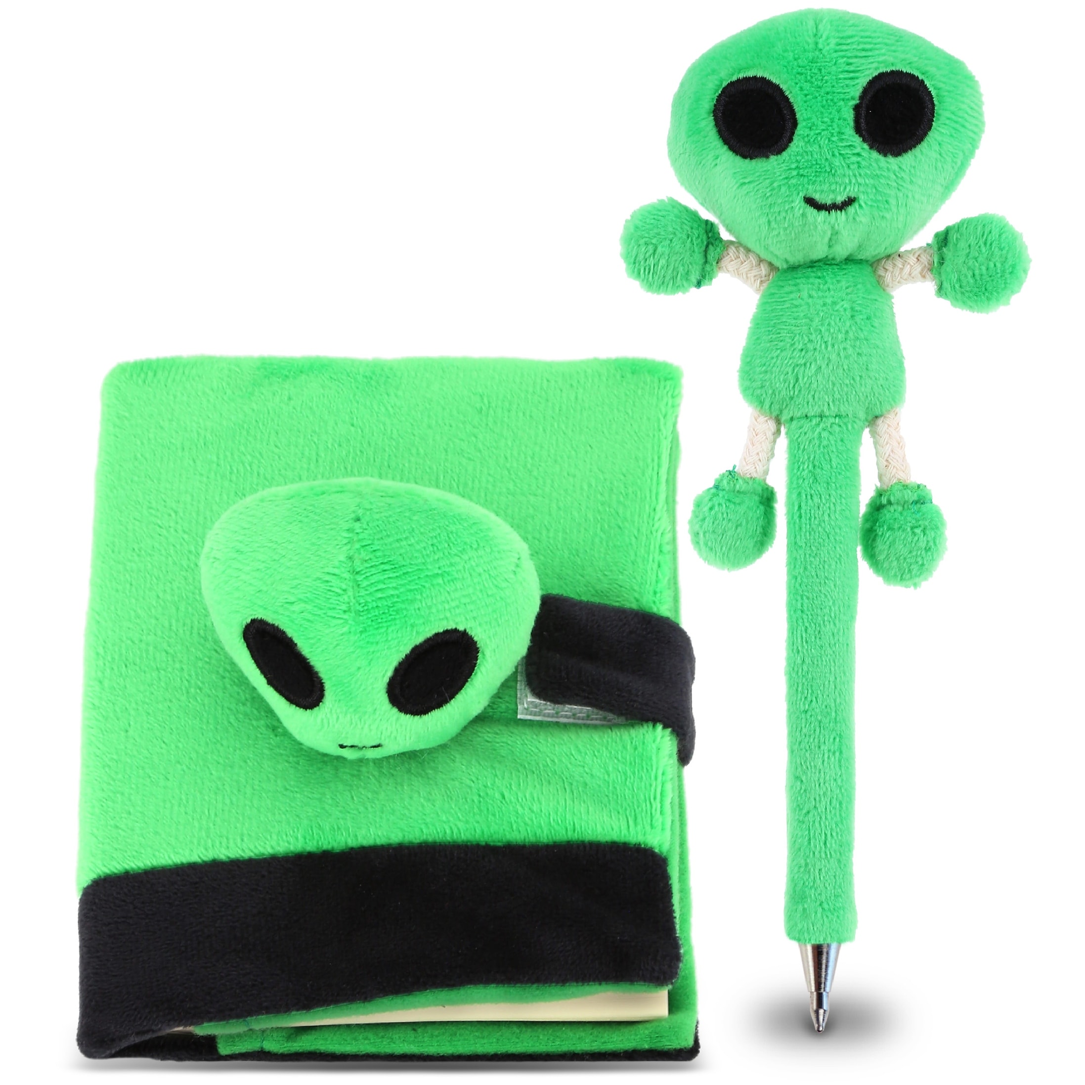 DolliBu Alien Plush Notebook and Pen - Cute and Soft Green Alien