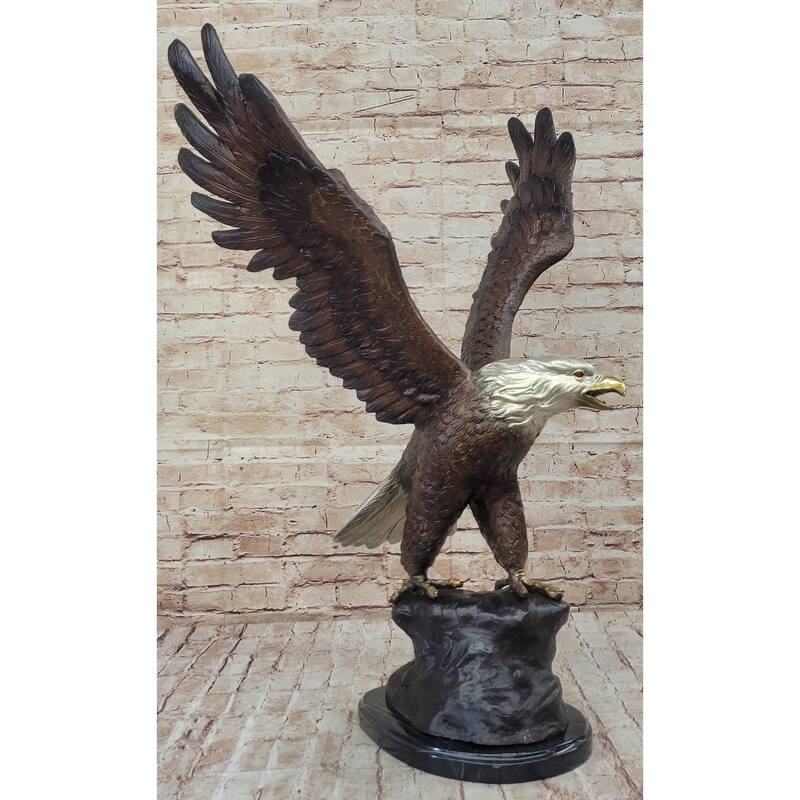 American Bald Eagle Outstretched Wings Bronze Statue Sculpture Figure Marble Base 33 Inches X 19 Inches