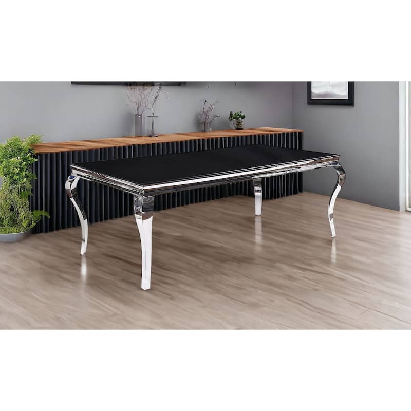 80" Black And White Glass And Stainless Steel Dining Table - Black and White