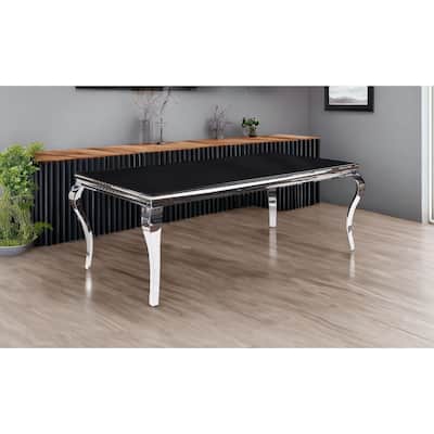 80" Black And White Glass And Stainless Steel Dining Table