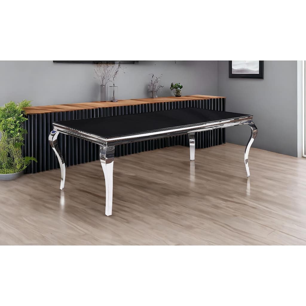 80" Black And White Glass And Stainless Steel Dining Table
