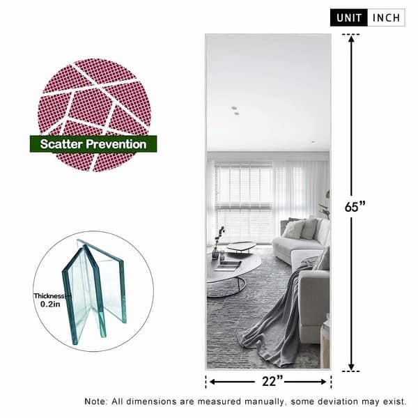 dimension image slide 16 of 16, Modern Freestanding Full Length Rectangular Floor Mirror