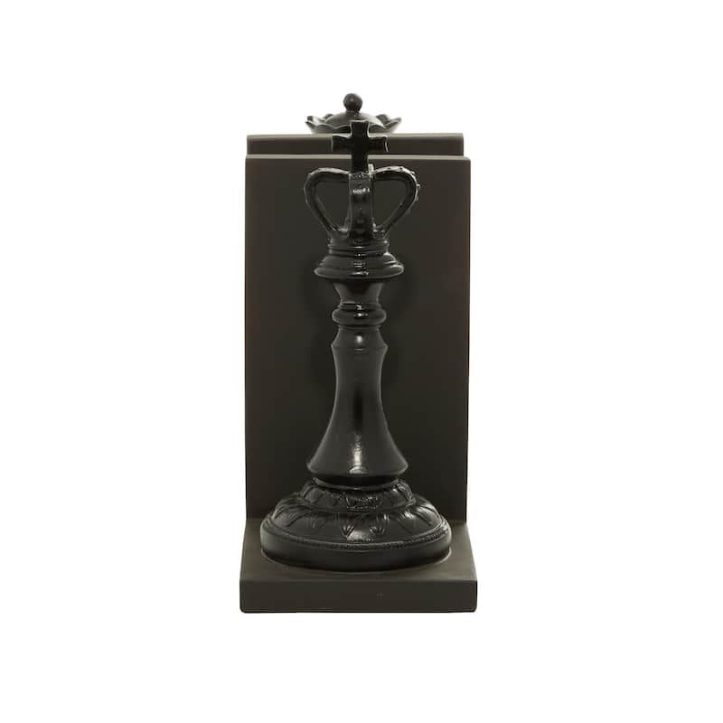 Black Polystone Chess Decorative Bookends with King and Queen (Set of 2)