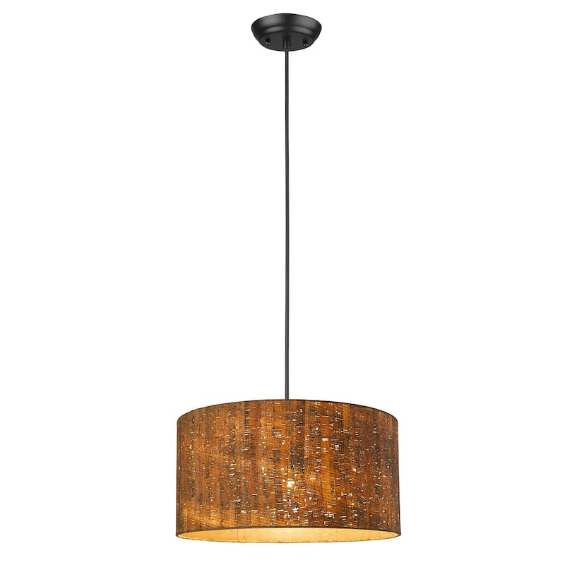 HomeRoots Matte Black Cork Shade Modern One Light Hanging Pendent Lamp - 17.75' X '9' X '17.75