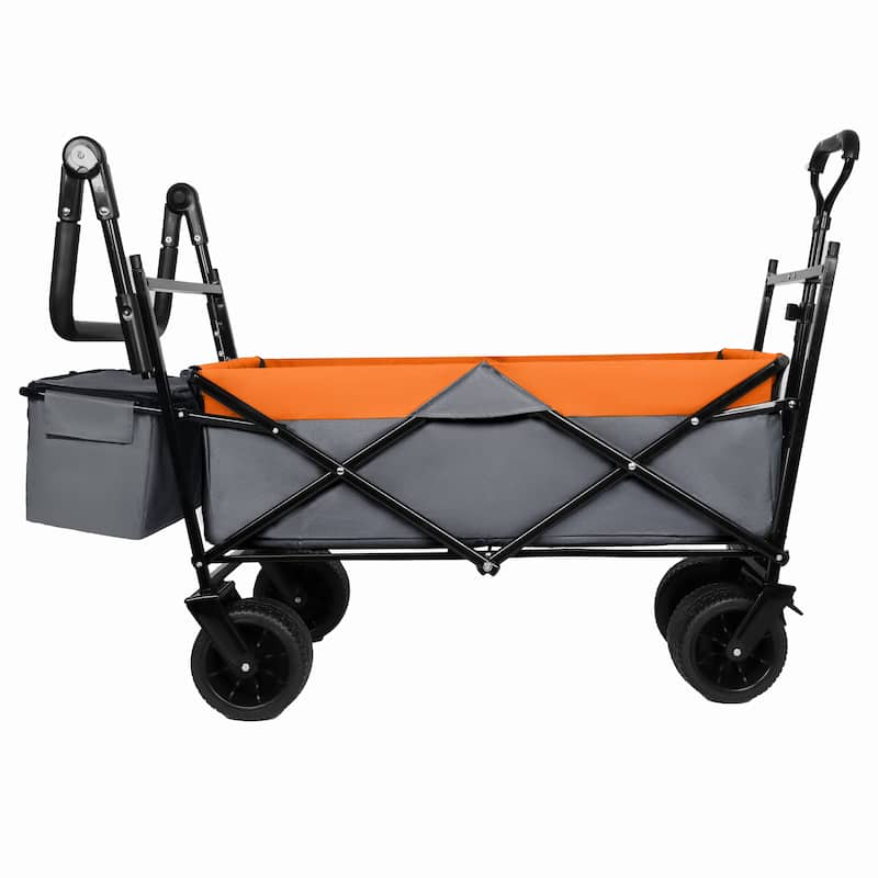 With Push Handle, 480Lbs Collapsible Wagon with Canopy, Wagon cart with 7" All-Terrain Wheels, Lightweight Foldable Wagon