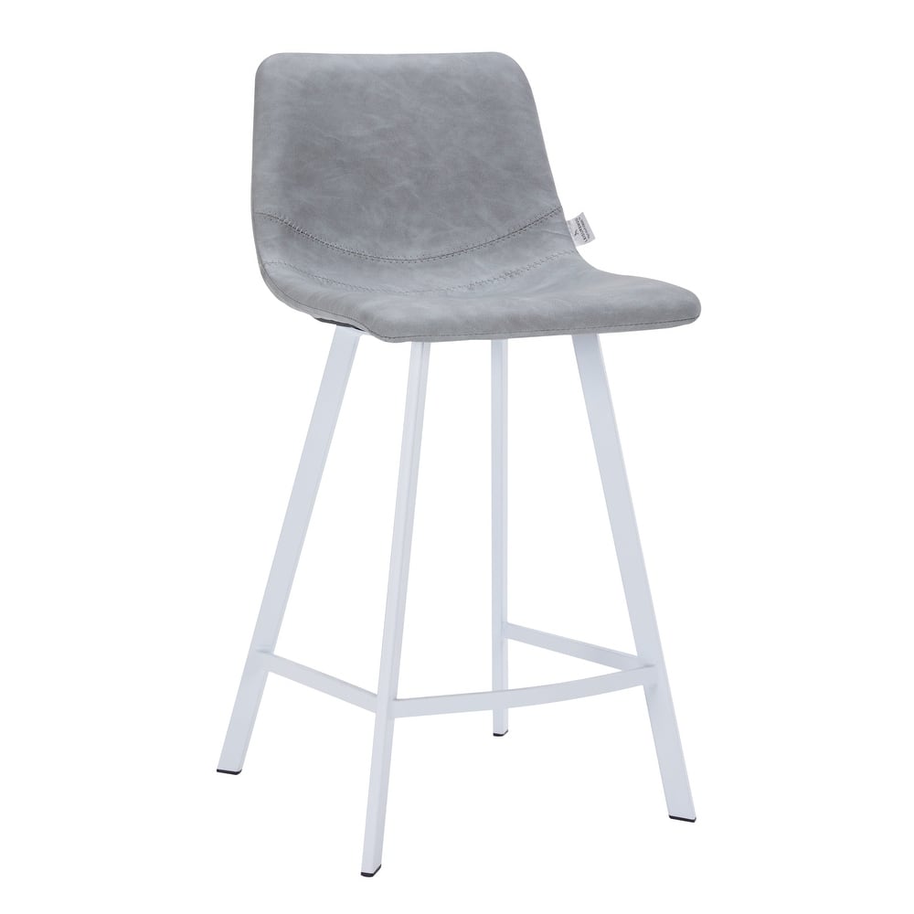 Elland 35" Modern Leather Counter Stool with Brushed Stainless Steel C-Frame Base - Cantilever Padded Kitchen Island Stool